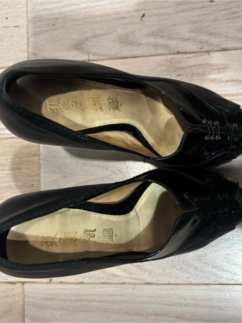 L.A.M.B. Black Platform Peep-Toe Stilettos